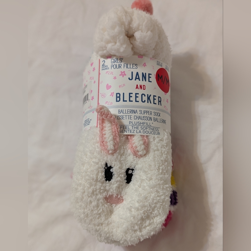 2/$35 NEW Jane & Bleecker Girls Ballerina Slipper Socks • Unicorn/Bunny • M